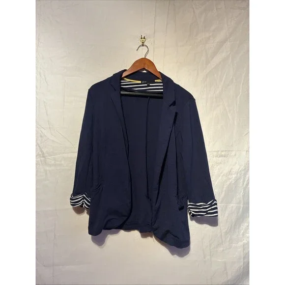 Gibson Navy Knit Blazer Cardigan Womens Medium Open Front Stretch Career - Picture 3 of 11